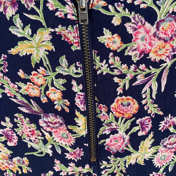 Y2K Vintage Floral Mini Dress – Navy Blue with Pink & Green Print, 3/4 Sleeves - Picture 6 of 13